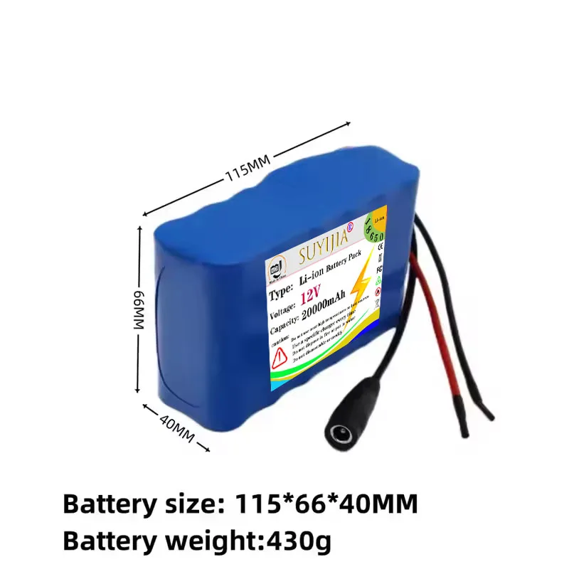 18650 Newly Made Aste Extra Large Capacity Li-ion Battery, with BMS and Charger, 12V, 20Ah, 3s4p, 18650, 20000mAh, DC 12.6 V
