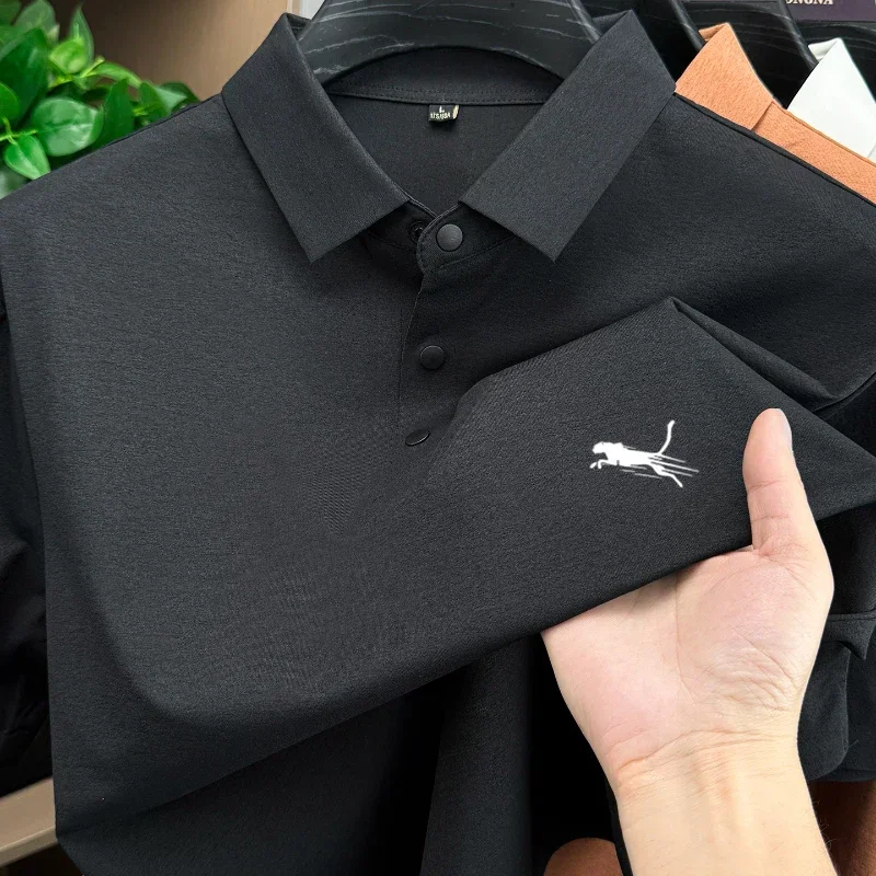 2026 Summer Breathable Lapel Solid Color T-shirt High End Men's Short Sleeved Business Casual Polo Shirt Brand Top