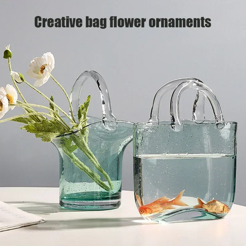 Creative Transparent Glass Vase Fish Tankdecorative Bubble Flower Handbag Glass Jar  Home Table Center Piece  Flower Arrangement