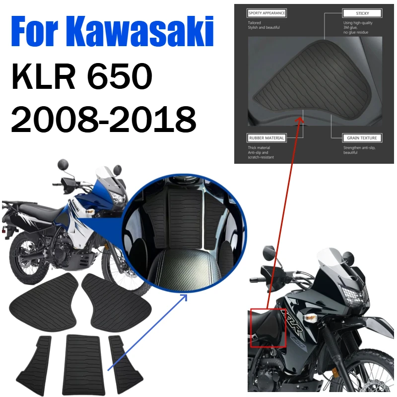 Kawasaki KLR650 2008-2018 Motorcycle Fuel Tank Protection Pad Anti Slip Side Decal Rubber Protective Sticker Modified Parts