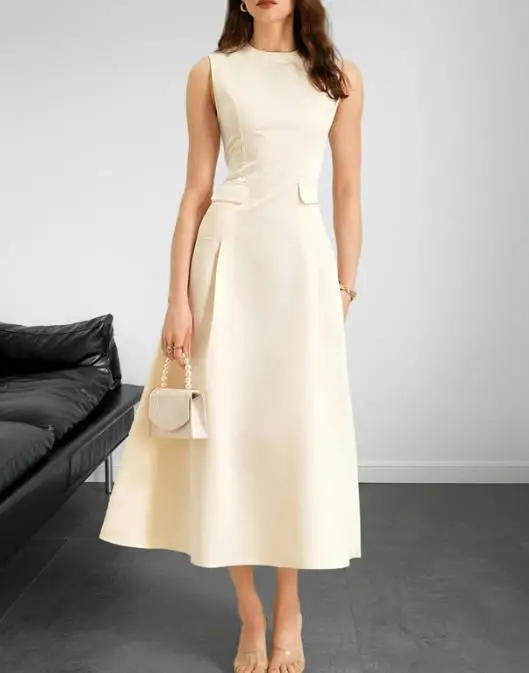 

2026 Summer New Classic Fashion Simple Elegant Style Commuting Banquet Sleeveless A-line Large Swing Skirt for Women