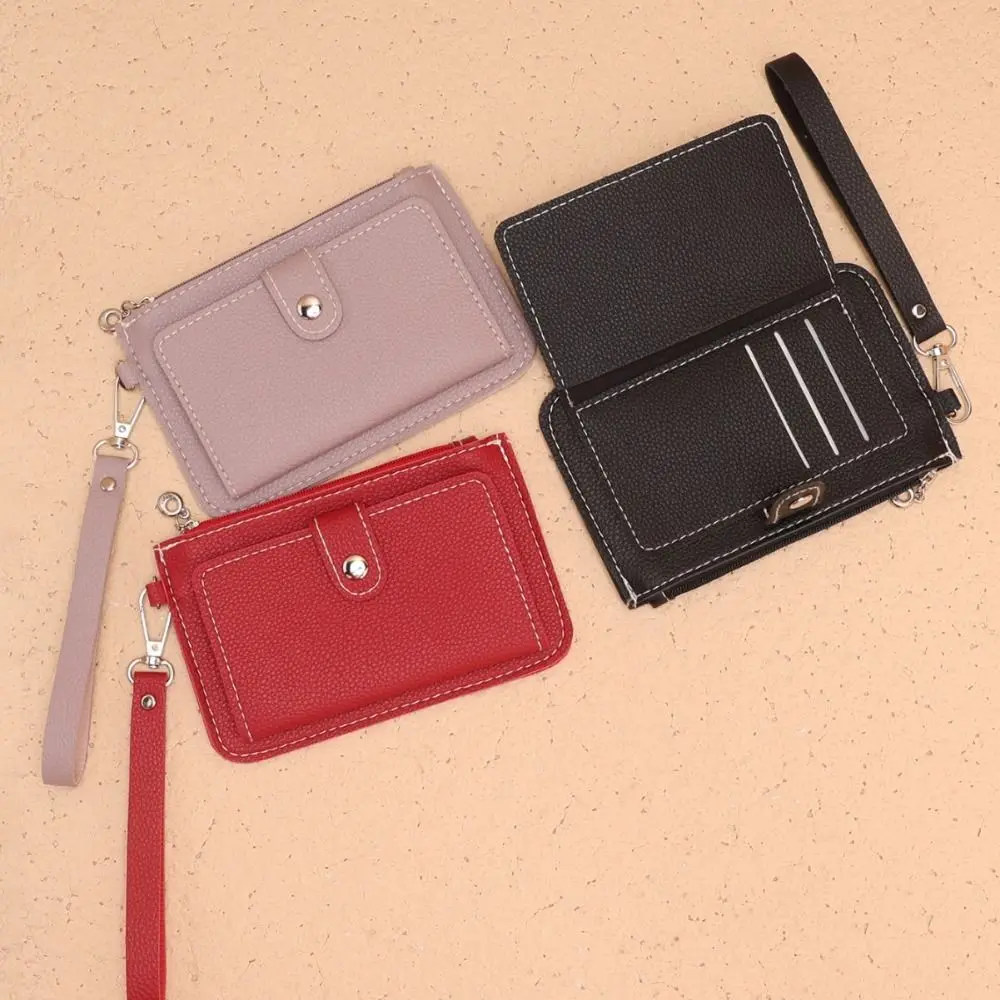 Simple Ultra-thin Coin Purse PU Leather Handheld Card Holder Mini Wallet Women