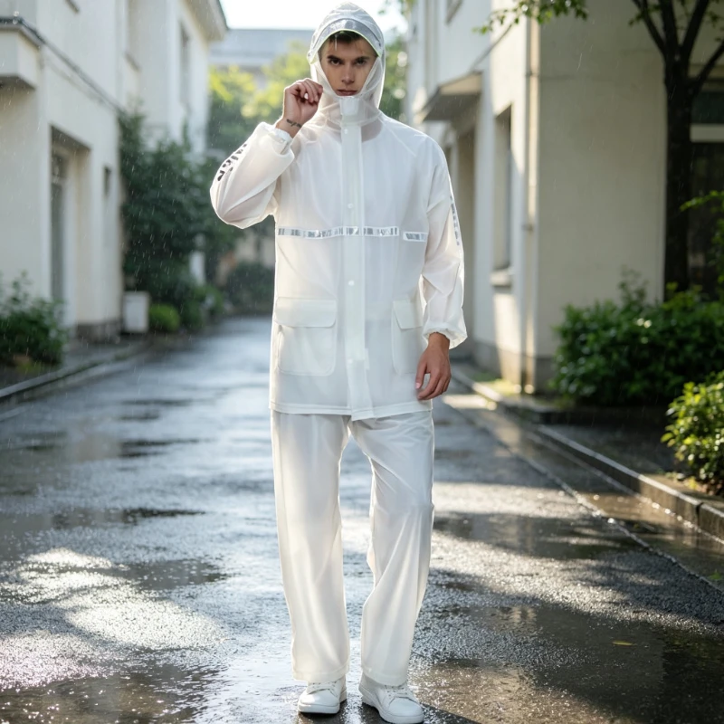 Cycling Commute In Rain - Reflective Two Piece Motorcycle Rain Suit