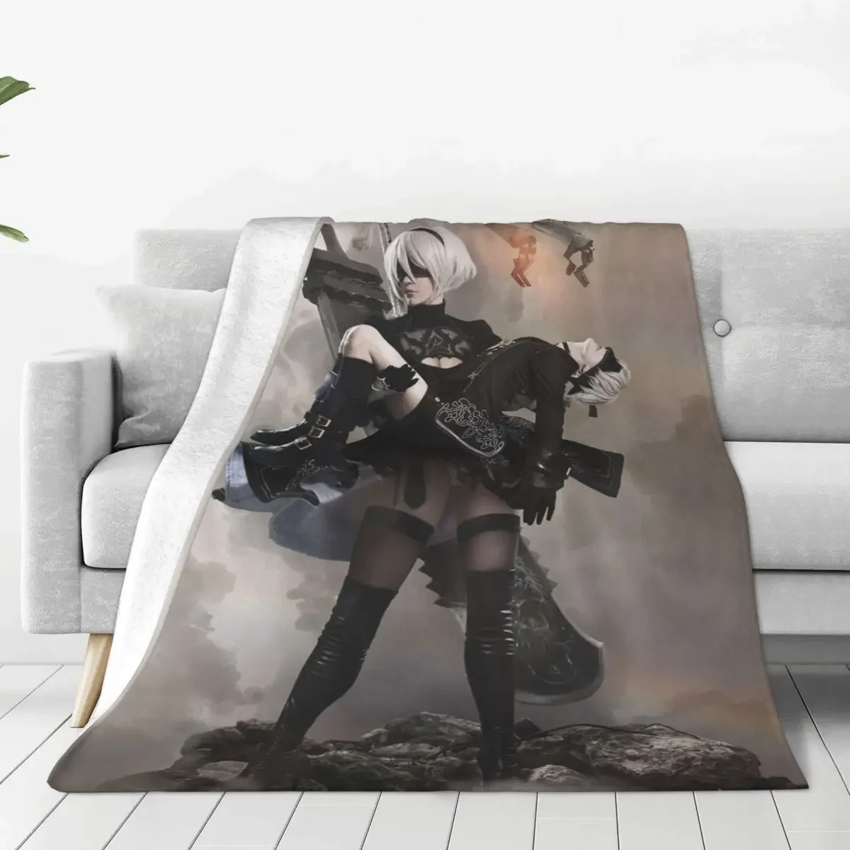 

NieR Automata 2B 9S Flannel Blanket Game Fashion Throw Blankets for Home Hotel Sofa 125*100cm Rug Piece