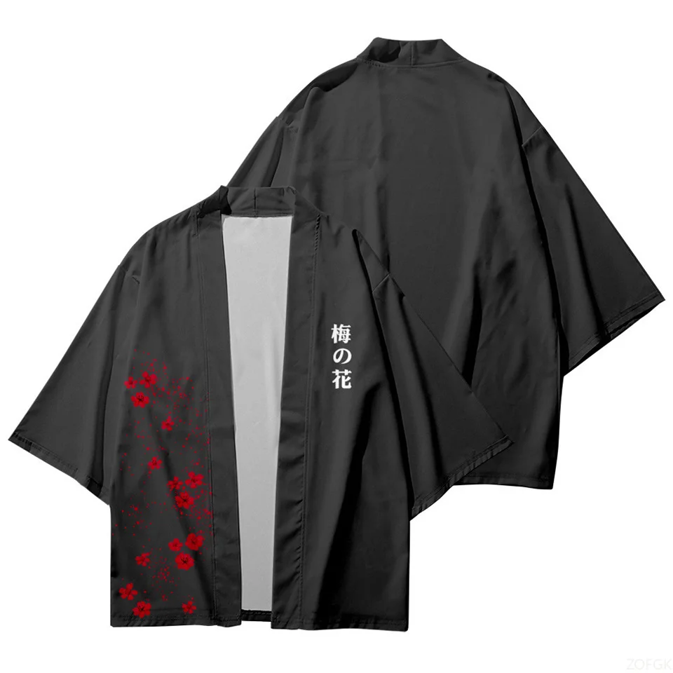 Japanese Kimono Cardigan with Cherry Blossom and Plum Blossom Print Traditional Role-playing Costumes for Men and Women