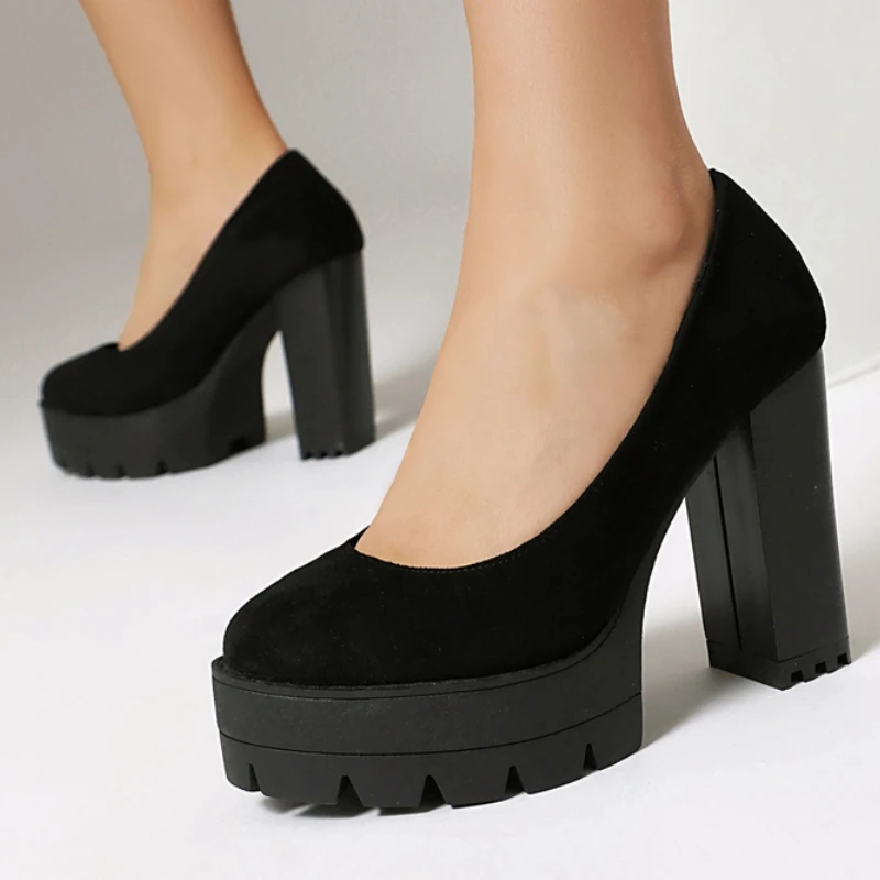 

Женские черные туфли-лодочки на высоком каблуке, сексуальные туфли на платформе в стиле панк, для вечеринок и офиса, женские, весна 2026, большие размеры до 46