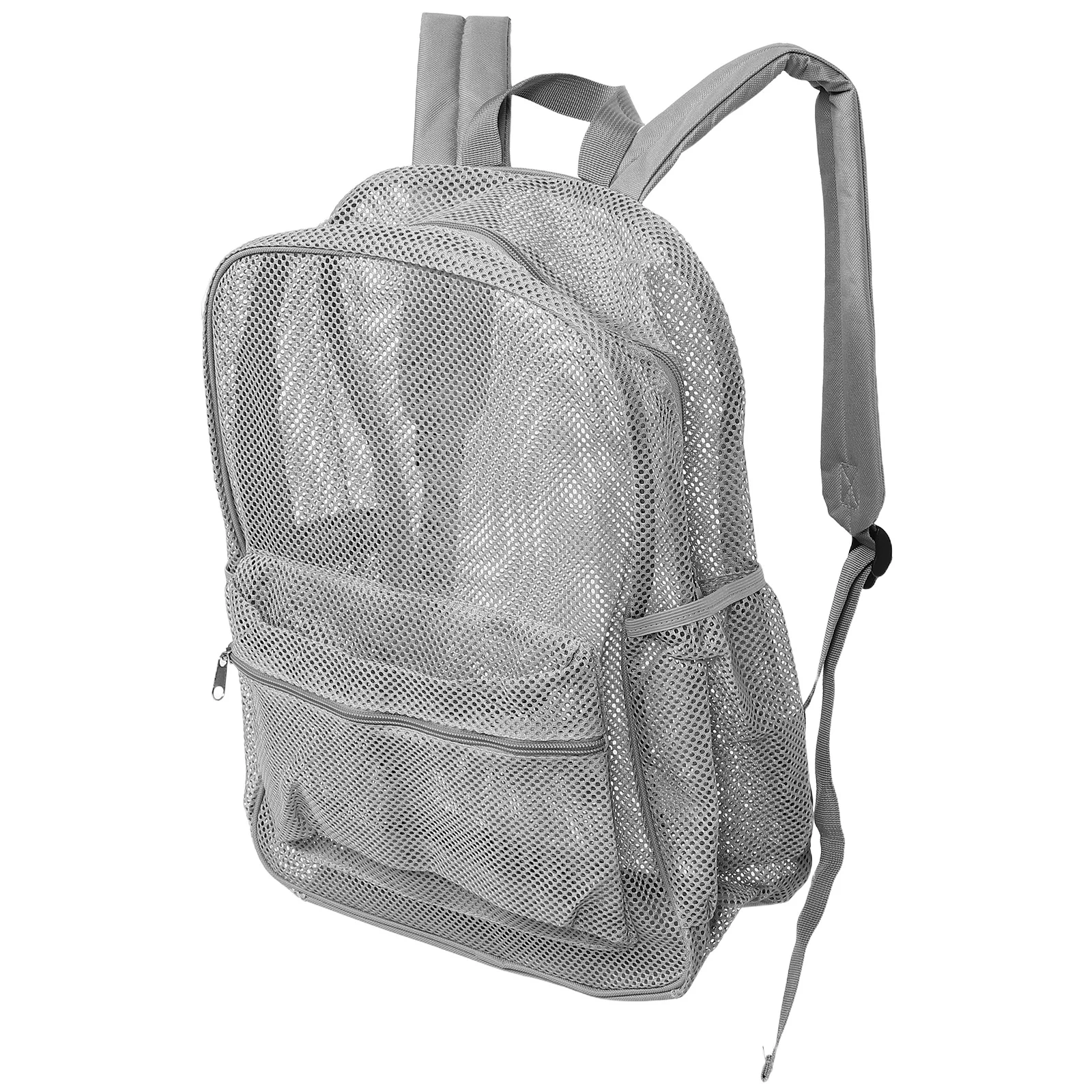 Mesh Backpack Grey Heavy Duty Breathable Outdoor Sports Bag Cushioned Straps Beach Camping Travel Swimming Rucksack Net
