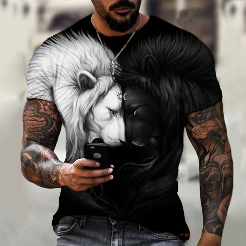 High Quailty Big Size Animal Lion Men T-shirt 3D Print Polyester Breathable Lightweight Summer Essential Shirt Accept Custom