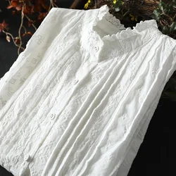 Fall clothes 2024 women cotton fine elegant blouses for women boho long sleeve lace embroider white blouses for lady tops