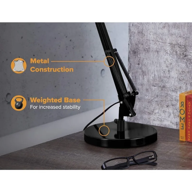 Bostitch Office VLF100D Swing Arm Desk Lamp, Metal, 36" Reach with Multi-Joint Adjustment, Includes Replaceable LED Bulb (VLF),
