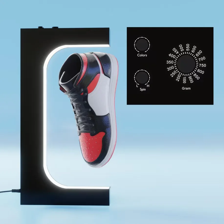 

New All Powerful Adjustable Rotating Speed Magnetic Levitation Shoe Sneaker Headphone Display Rack With Load Weight 200g-1kgs