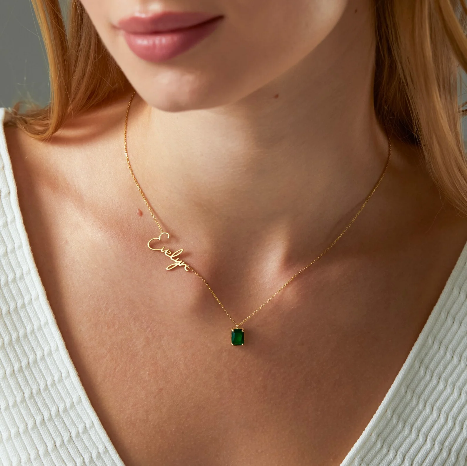 

Custom Green Square Zircon Name Necklace For Women Gold Color Stainless Steel Geometric Necklace Birthday Party Jewelry Gift