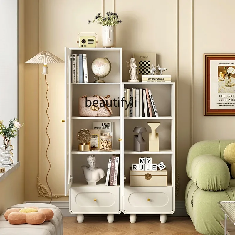 French Combined Bookcase Household Living Room with Glass Door Cream Style Display Cabinet TV Cabinet Side Cabinet