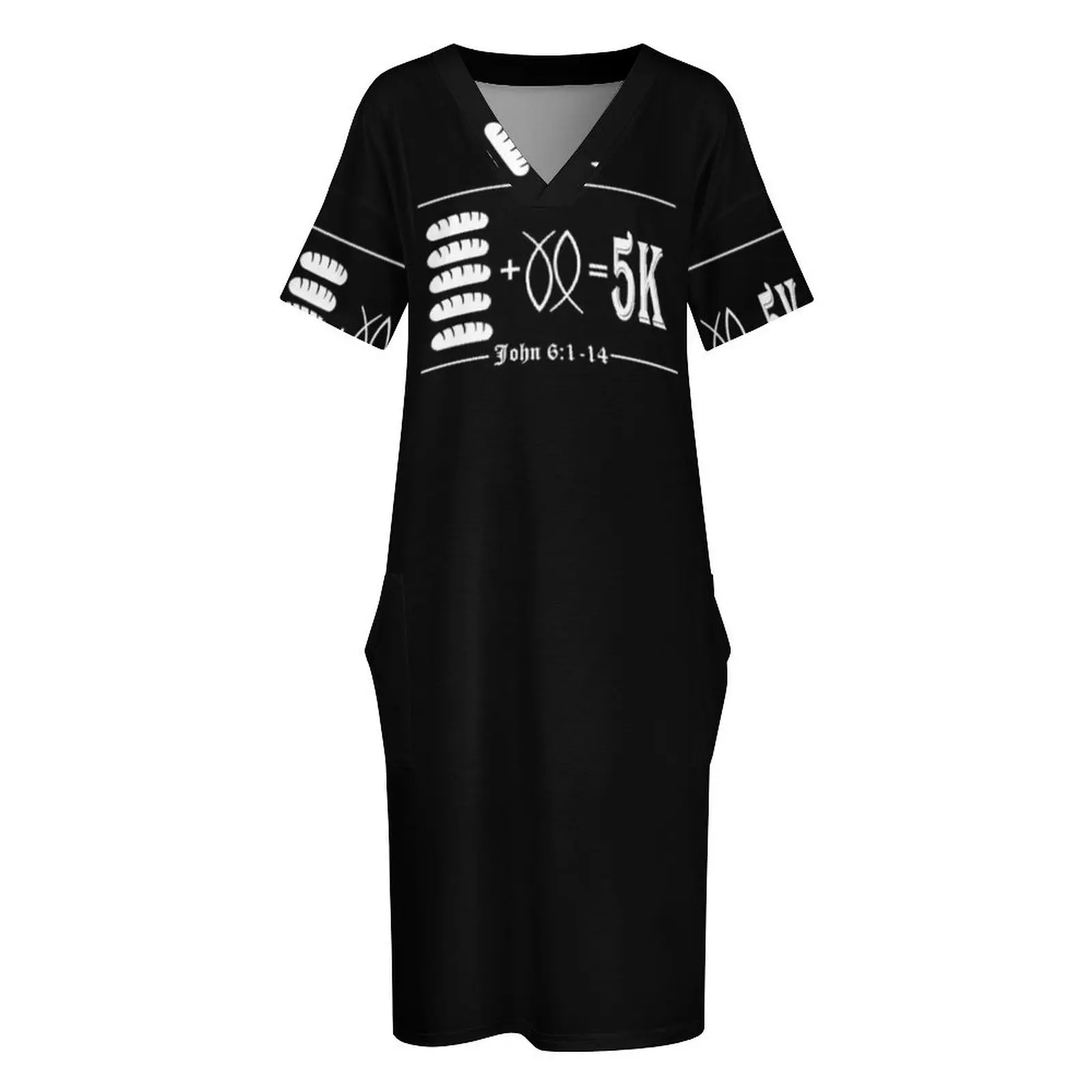 Jesus füttert 5000, minimalistische christliche Kunst – John 6 1–14 – einfarbiges weißes Kleid mit losen Taschen, Cocktailkleider, Ballkleid