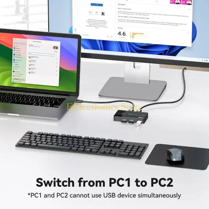 B03C USB KVM Switcher USB Switcher 2 في 4 Out لأجهزة الكمبيوتر المحمولة كمبيوتر مفاتيح الماوس