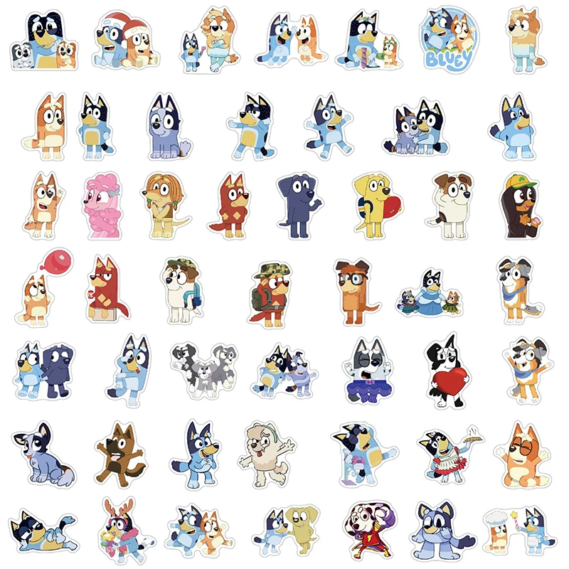 100pcs/Bag Cartoon Bluey And Bingo Dog Family Anime Stickers For Kids Diy PVC Luggage Notebook Stickers Children\'s Toys Gift
