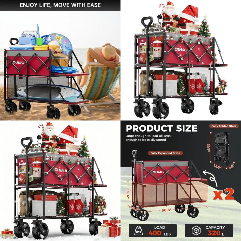 รถเข็นอเนกประสงค์พับได้ขนาดใหญ่ 320 ลิตร รับน้ำหนักได้ 400 ปอนด์ ล้อใหญ่สำหรับกิจกรรมกลางแจ้ง แคมป์ปิ้ง ซื้อของชำ - สีชมพูโรส