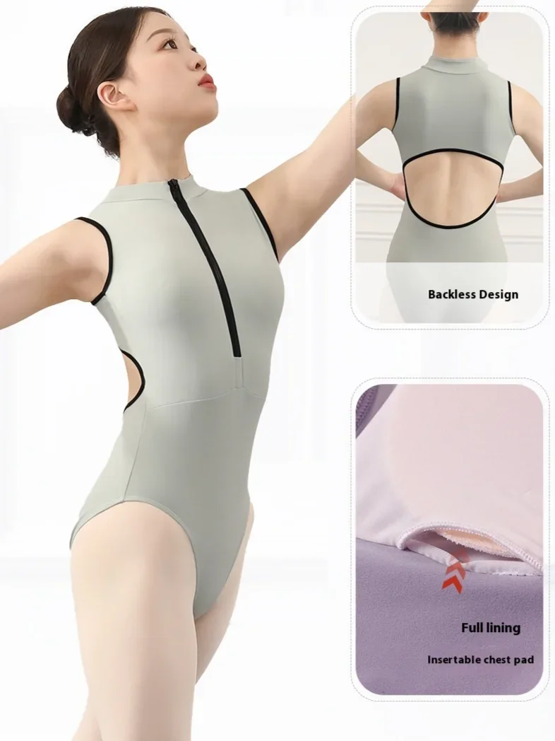 Body da balletto per donna Vita scava fuori Dancewear Body da ginnastica Body senza maniche in tinta unita Abiti da ballo per adulti