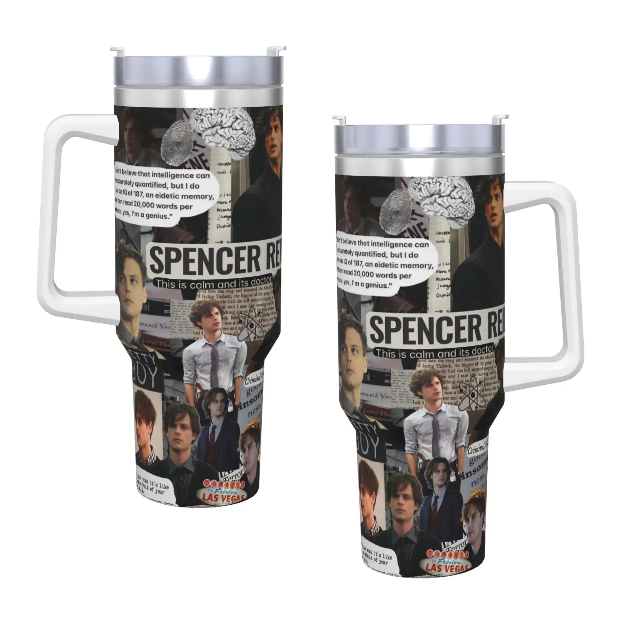 Vaso Térmico de Acero Inoxidable de Criminal Minds, Spencer Reid, con Pajitas y Tapa, Tazas Grandes para Auto, Botella de Agua para Bebidas Frías