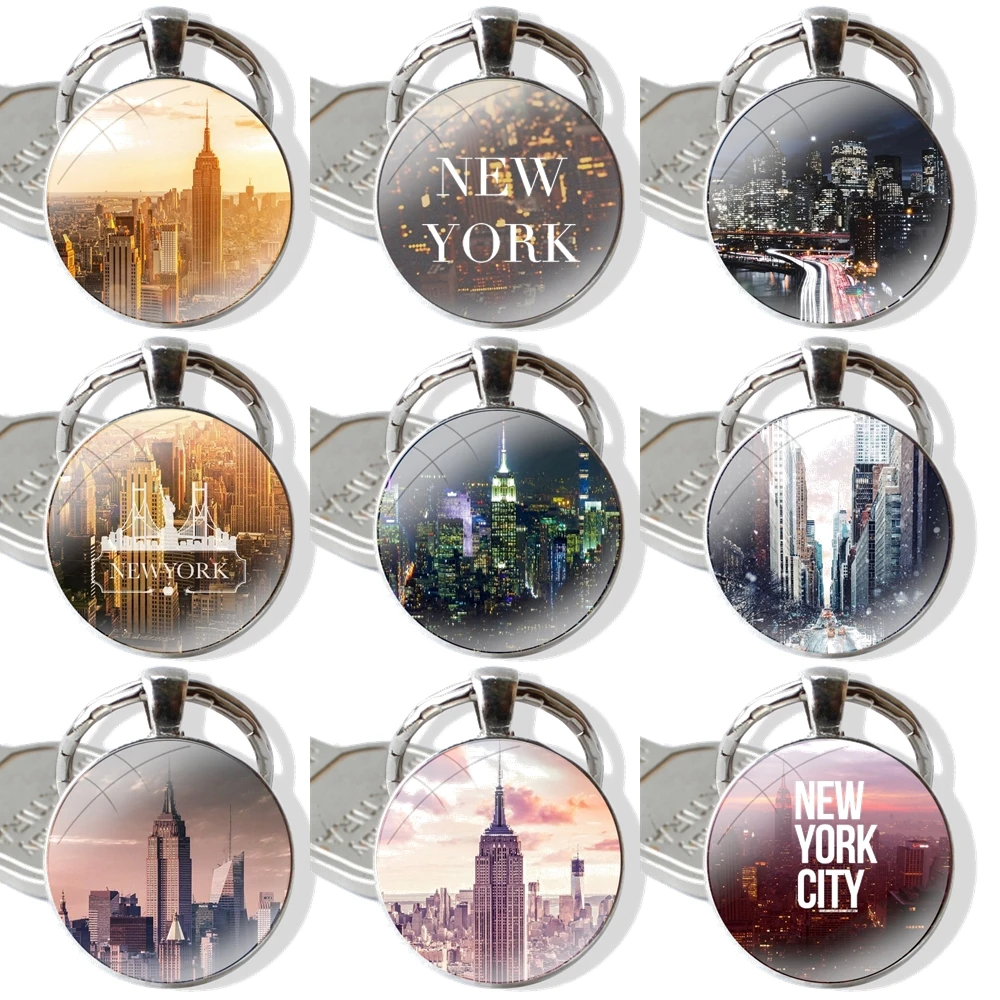 New York City Keychain Handmade Glass Cabochon Key Ring Holder Pendant Key Chains