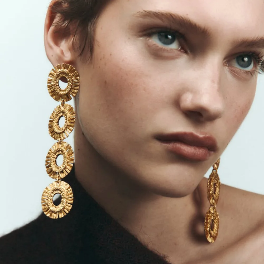 2026 New Metal Alloy Big Circle Earrings Women Geometric Statement Drop Earring Female Simple Long Hanging Earrings For Women