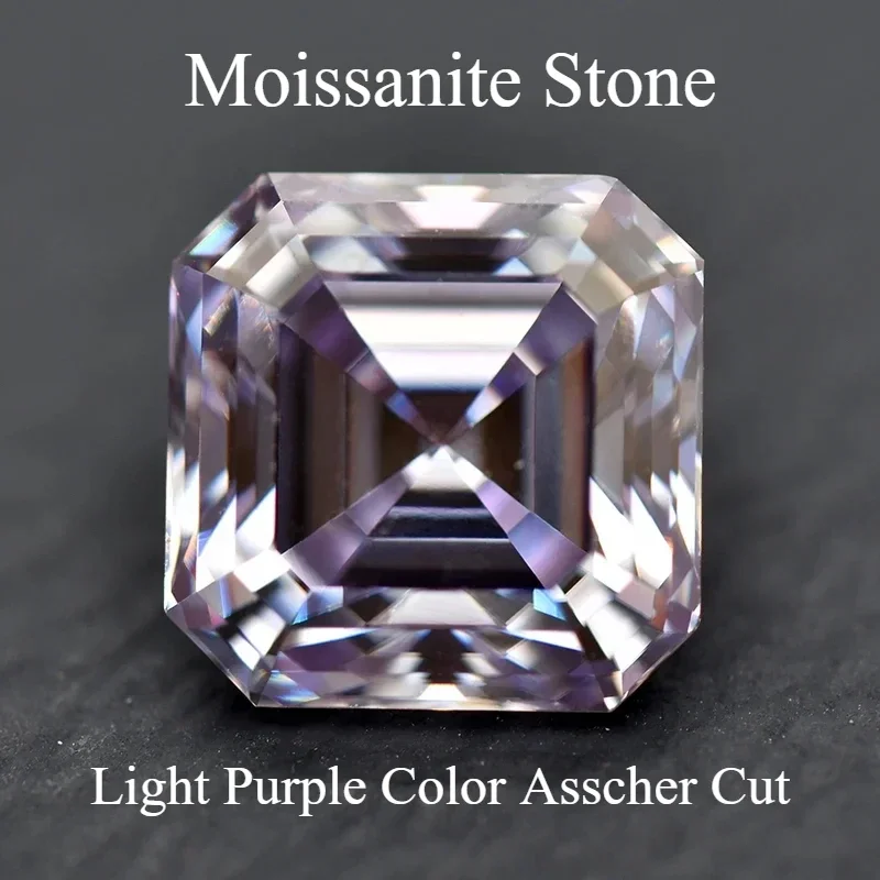 

Moissanite Stone Light Purple Color Asscher Cut Lab Grown Diamond DIY Ring Necklace Earrings Main Materials With GRA Certificate