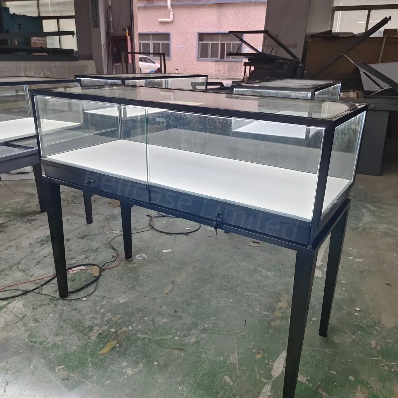 Customized. luxury jewelry shop display with LED light lockable stainless steel jewellery cabinet glass jewelry display sho