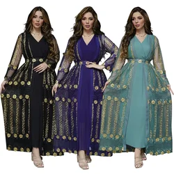 Eid Muslim Party Dress Women Caftan Abaya 2 Piece Set Embroidery Ramadan Abayas Kaftan Vestidos Cardigan Robe Dubai Arab Turkey