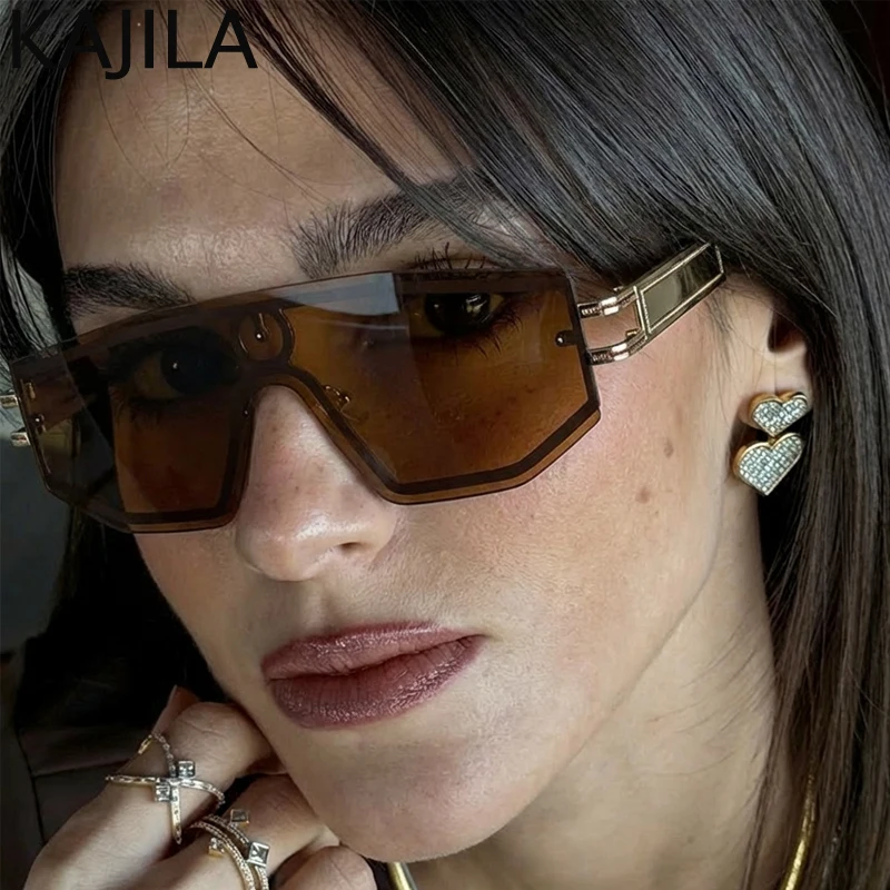 

Oversized Steampunk Rimless Shield Sunglasses Women 2026 Luxury Brand Punk One-Piece Windproof Sun Glasses Goggle Shades UV400