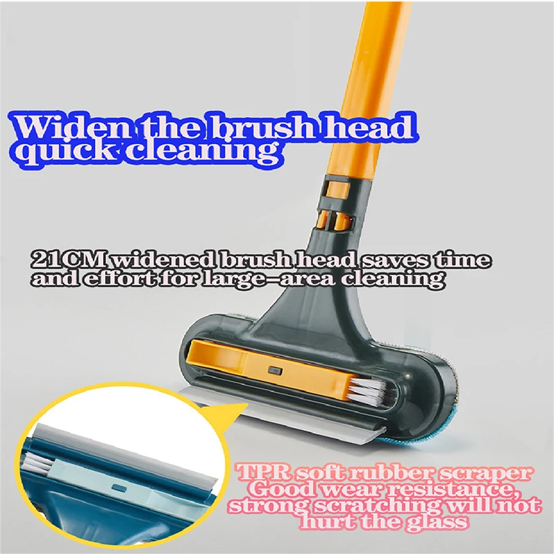 2 in 1 Window Screen Brush Glass Cleaner Mop Squeegee Wiper Household Long Handle Dust Removal Multifunctional Cleaning Tool