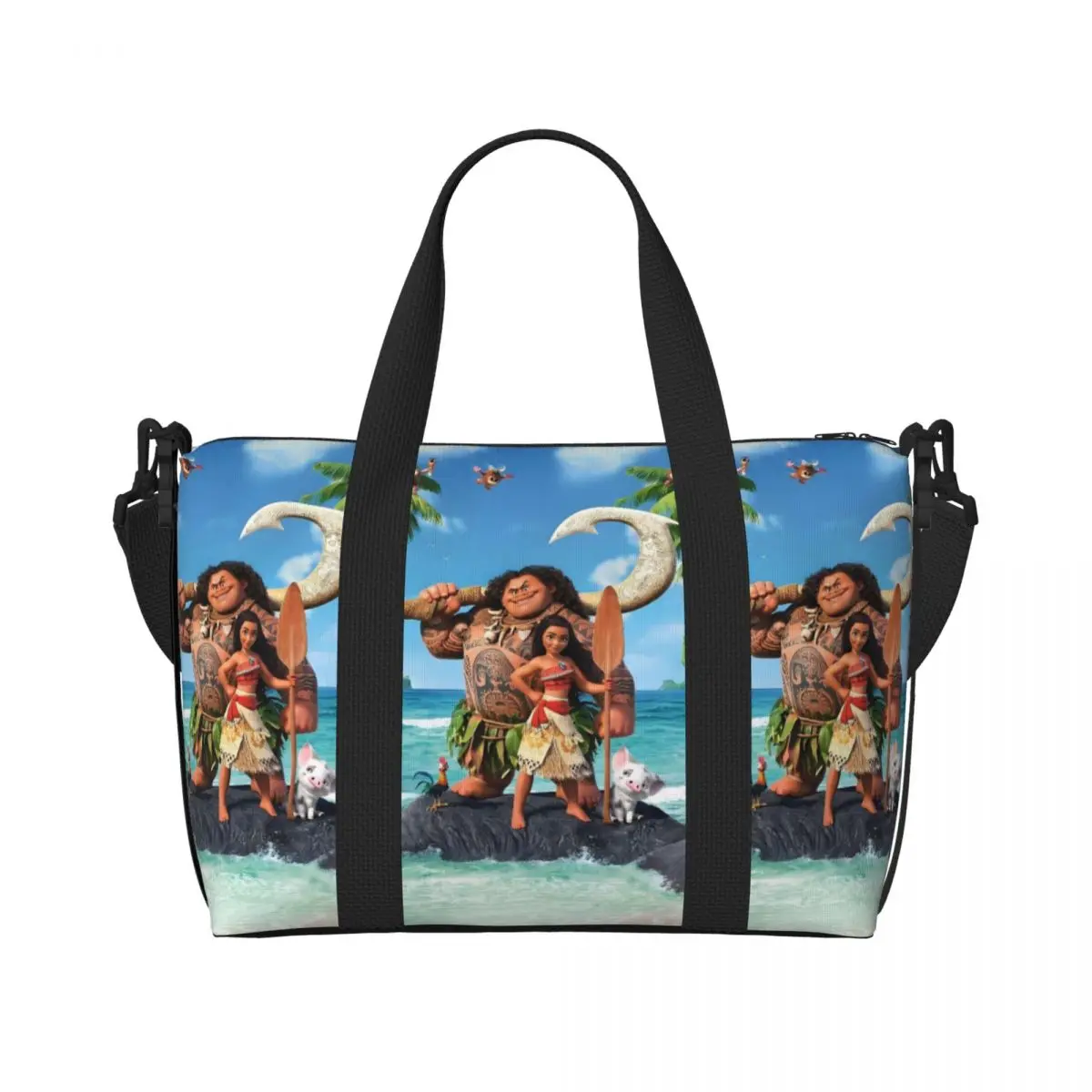 

Женская большая сумка Moana на заказ, большая вместительная дорожная сумка через плечо с героями мультфильмов для пляжного спортзала