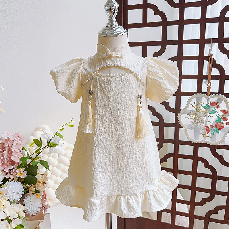 Girls Cheongsam Summer Dress2024New Children's Clothing Summer Skirt Chinese Style Baby Hanfu-WSNY