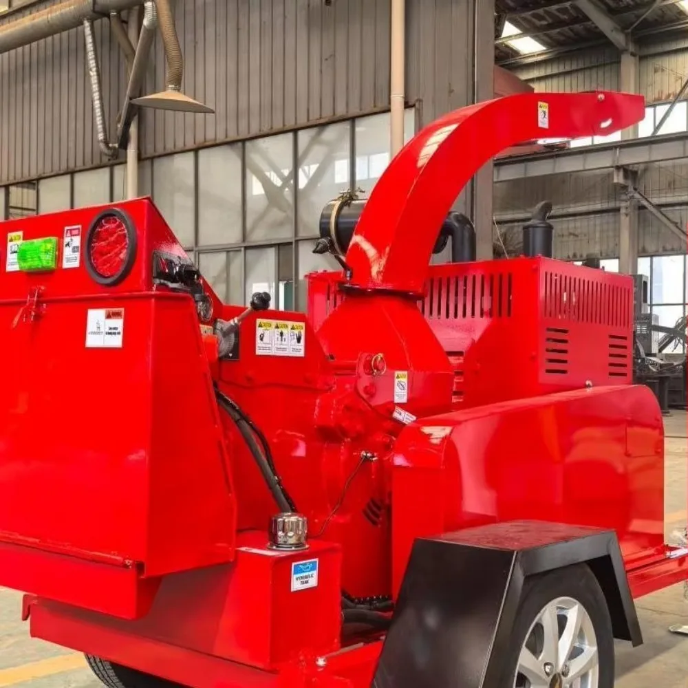 Forestry Hydraulic Self Feeding Wood Chipper Tree Branch Leaf Garden Organic Soil Shredder Mobile Crusher