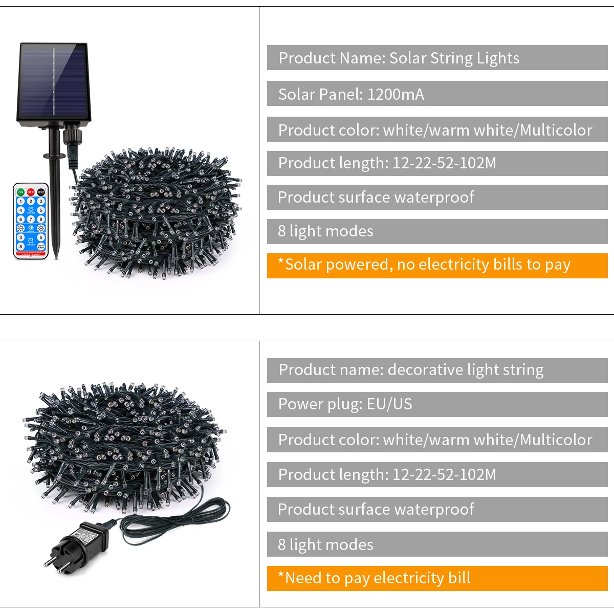 توفير الطاقة LED في الهواء الطلق حديقة سلسلة أضواء 10 متر 20 متر 30 متر 50 متر 100 متر الشمسية/الاتحاد الأوروبي/الولايات المتحدة التوصيل شحن LED عيد الميلاد الحديقة مضيئة مصباح #3