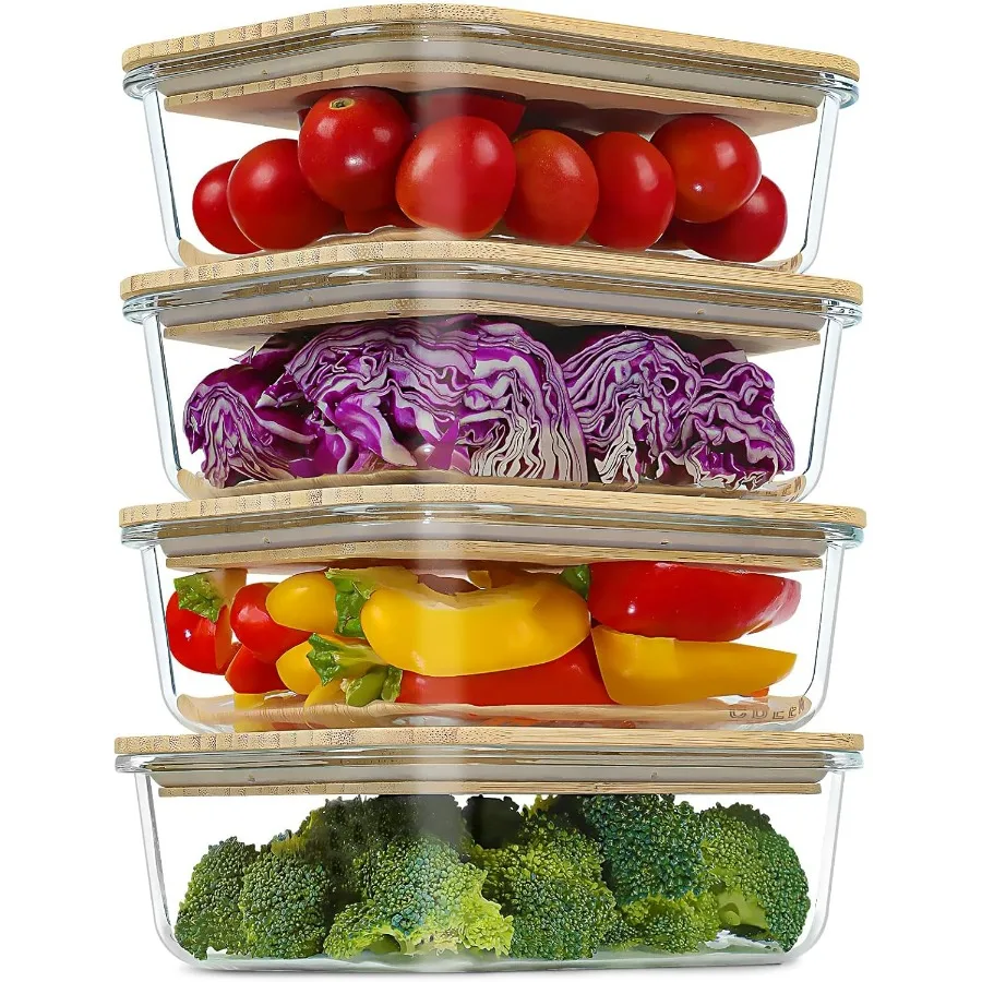 

Urban Green Glass Containers with Bamboo Lids for Meal Prep Storage Oven Freezer and Microwave Safe Ideal for Kitchen Organizat