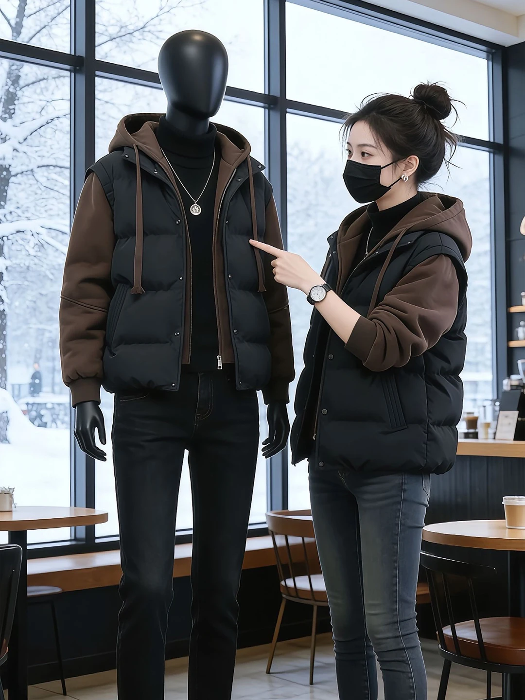 

Men's Thiened Cotton Jaet Hooded Coat Warmth Splicing Winter Outerwear Casual Cleanfit Long Sve Zipper Youth Faion