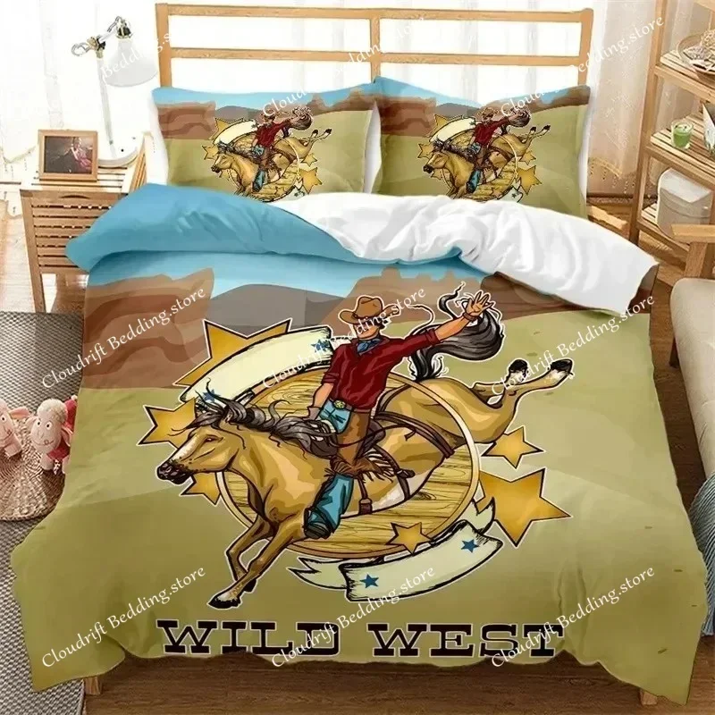 Western Cowboy Bedding Set,Duvet Cover Comforter Bed Set Quilt Cover Pillowcase,King Queen Twin Size Boys Girls Adultse026