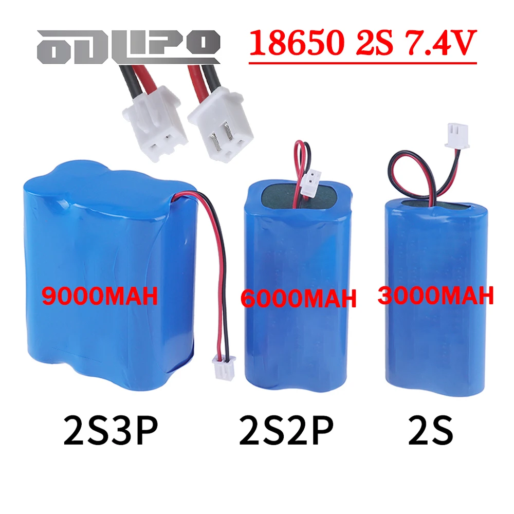 2s1p 2s2p 2s3p Lithium 18650 7.4V 3000mAh 6000mAh 9000mAh Rechargeable Battery Pack for Radio,Bluetooth Speaker,Solar Headlights