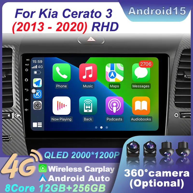 

Wireless Navigation Multimedia Video Android 15 WIFI 4G GPS Carplay For Kia Cerato 3 2013-2020RHD Car Radio Auto Audio BT Player