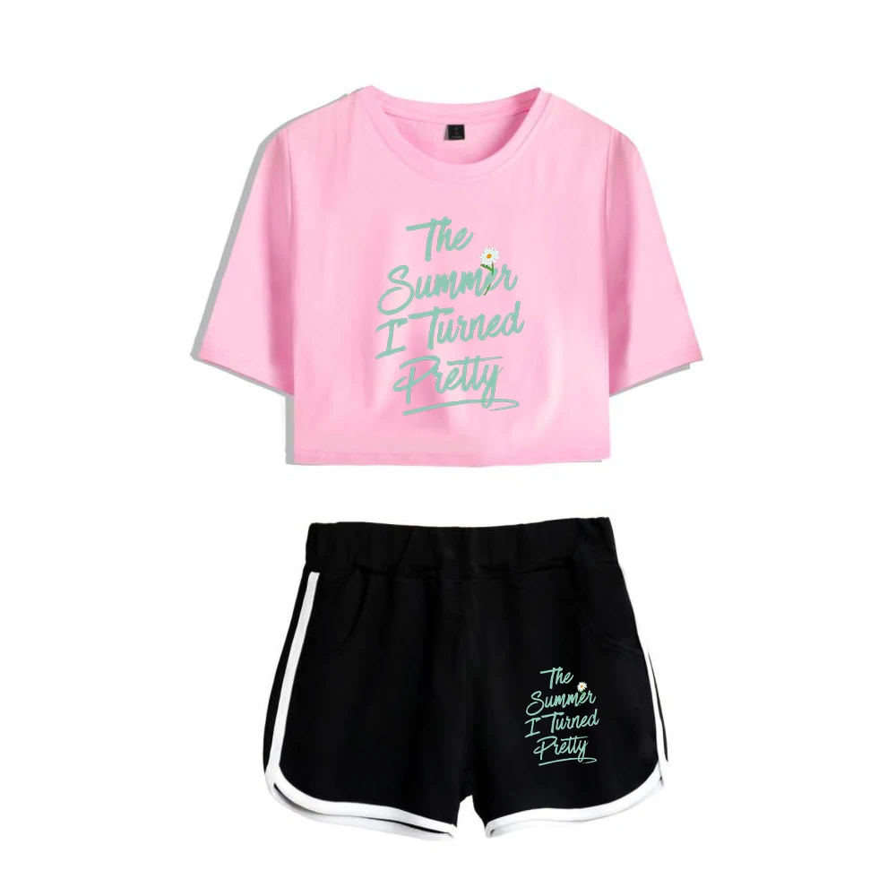 Conjunto de dos piezas de la serie de Tv I Turned Pretty para mujer, Top corto de manga corta, camiseta de ombligo y pantalones cortos, verano, 2023