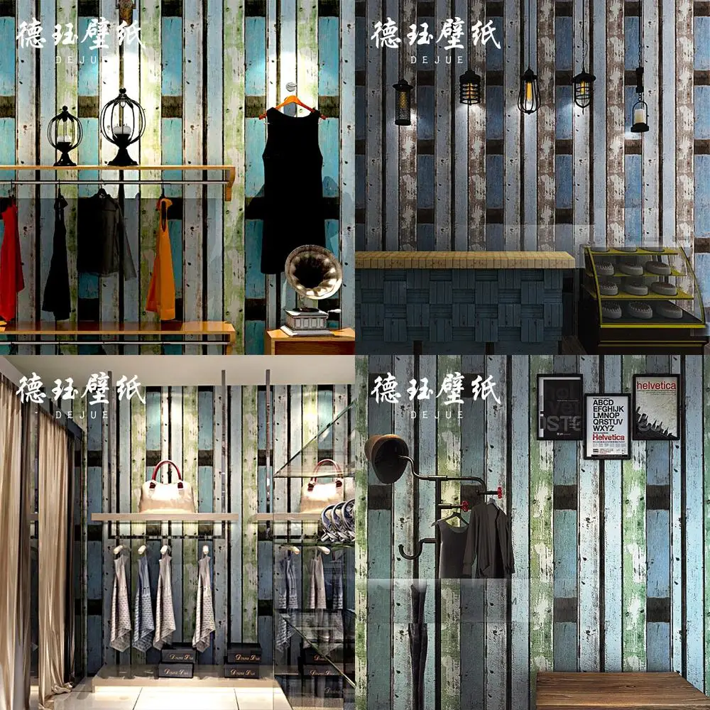

3D винтажные обои с деревянной текстурой, синие, не самоклеящиеся для ресторана, барбекю, магазина одежды, парикмахерской