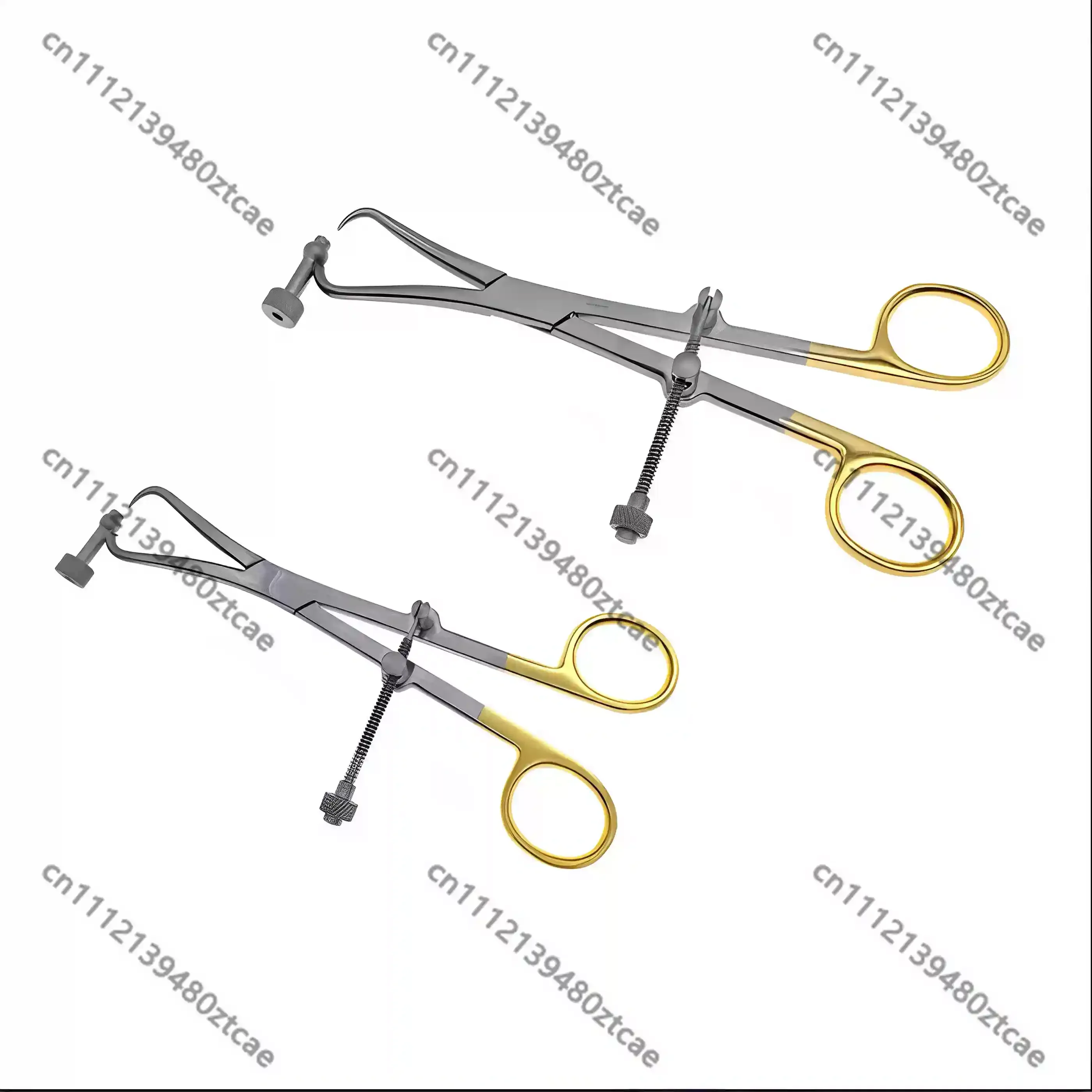 Self-locking toothed bone holding forceps for small animals, available in pointed tip, ball tip and pressing plate types