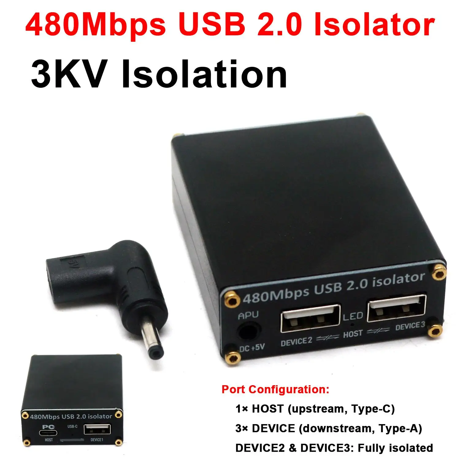 480Mbps USB 2.0 High-Speed Isolator HUB Isolation Eliminate Ground Noise F/ Audio DAC Medical Device PLC Hard Disk Data Transfer