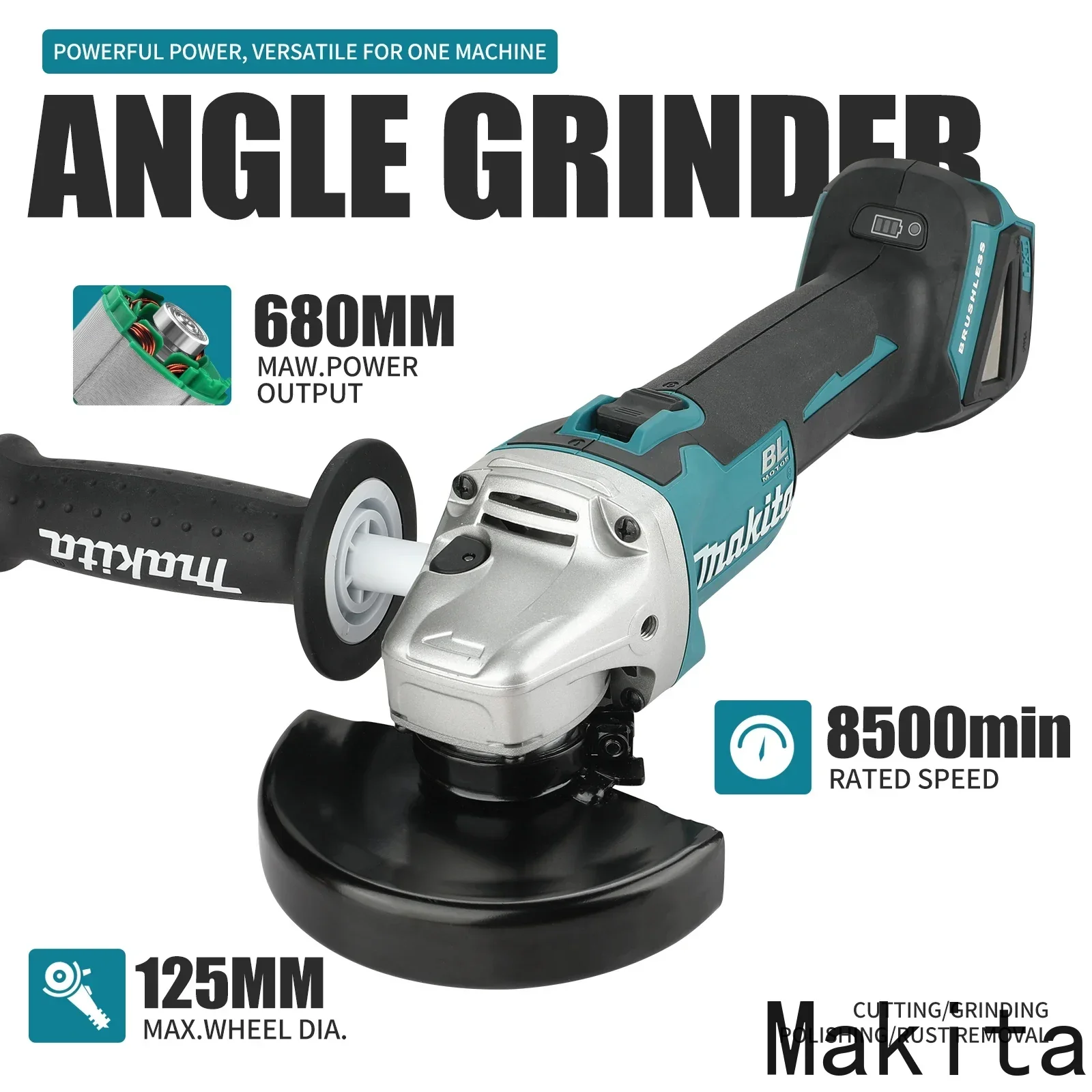 

Аккумуляторная угловая шлифмашина Makita DGA504 18В 6.0Ач 125мм, многофункциональная, бесщеточная, литиевая, универсальная
