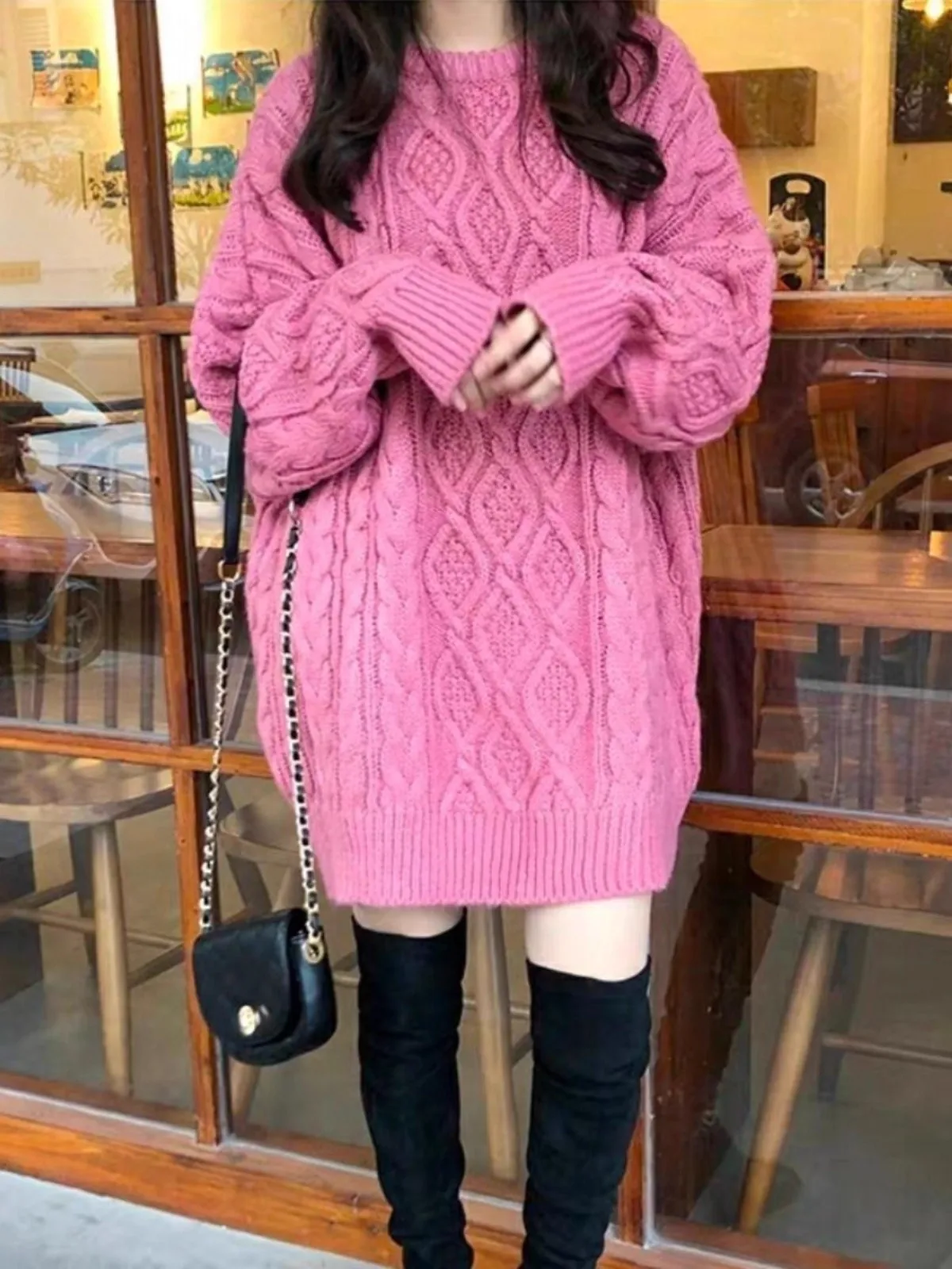 

Розовый вязаный свитер Dr, женский осенне-зимний трикотаж средней длины, базовый слой для старшеклассников, трикотаж для больших детей