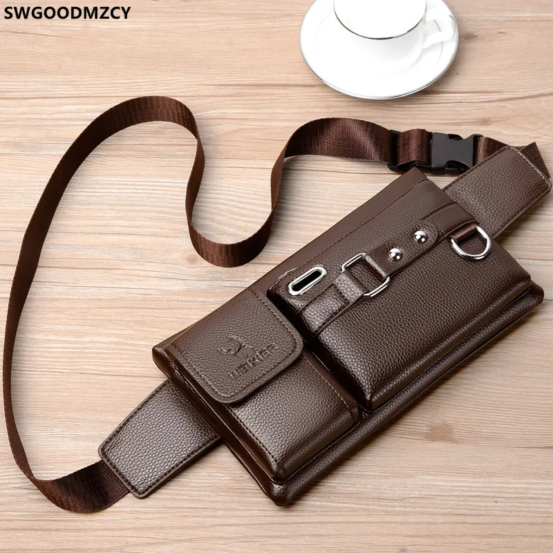 Pouch for Men Waist Purse Leather Chest Bag Leather Fanny Pack Men Bags Shoulder Crossbody Waist Bag for Men барсетка мужская