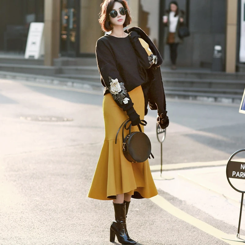 Women's Sexy Bodycon Suede Skirt Irregular Design Slim Mermaid Skirt High Waist Autumn Winter