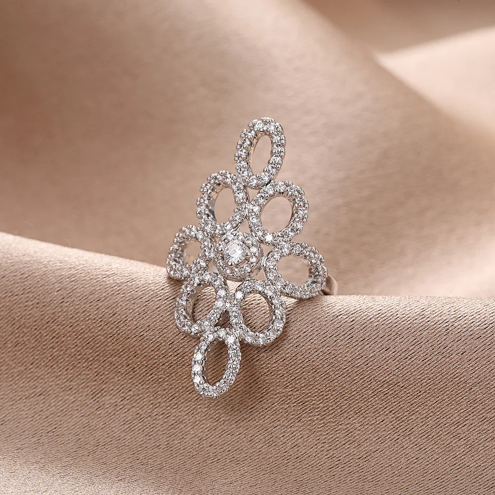 금도금 큐빅 지르코니아 오픈 링, 볼드한 조절 가능한 기하학적 너클 링, 독특한 미니멀리스트 스태킹 주얼리