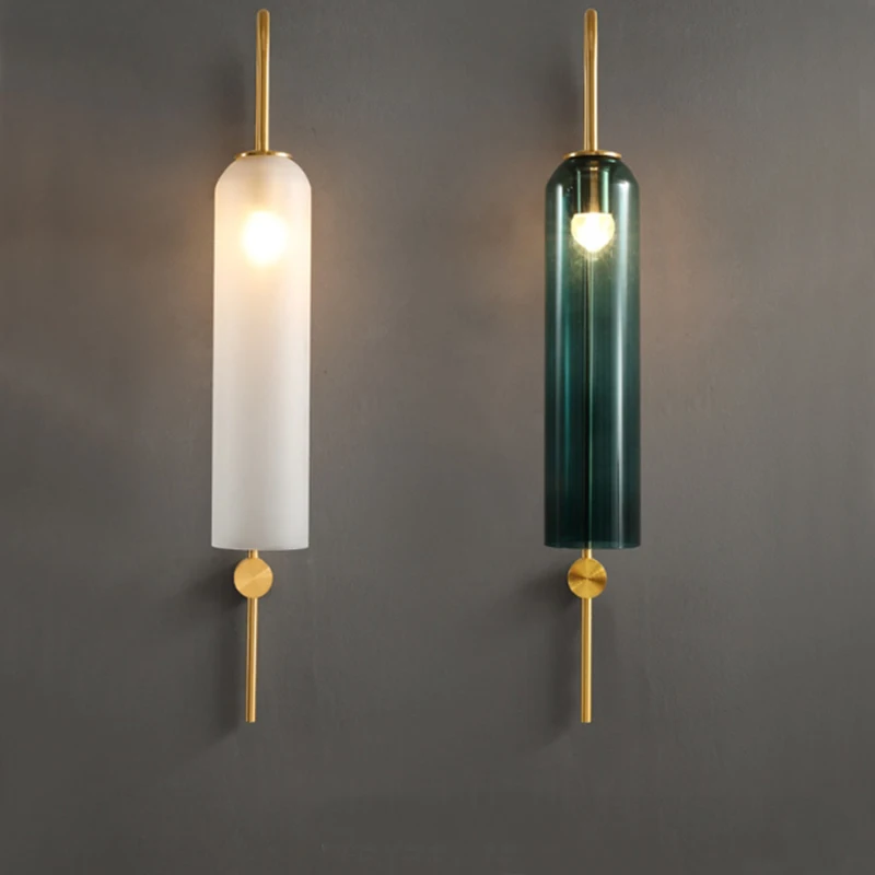 

Postmodern Long Tube Sconce Wall Lamps Bedroom Iron Glass Wall Light Fixture Bedside Aisle Stair Indoor Decor Lighting