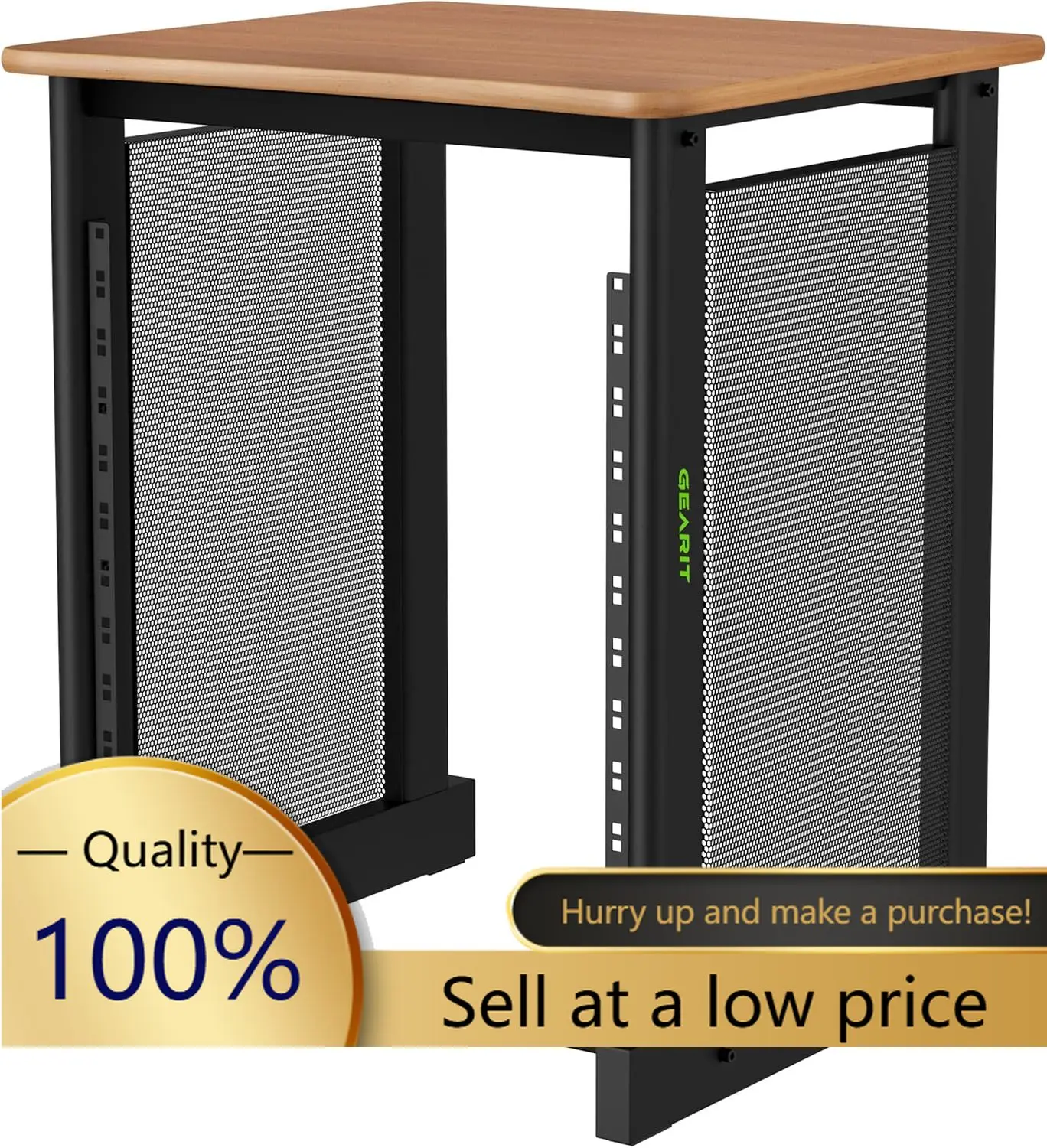 12U Audio Rack With Flat Top for 19" Studio Gear, AV Equipment, Server Racks and More - Metal Construction, Oak Desktop Finish